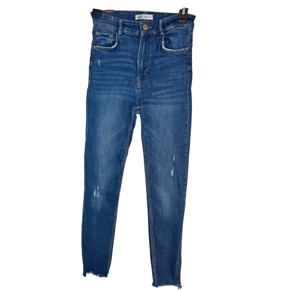 2/$30 ZARA Size 6 Authentic Denim TRF Womens Mid-Rise Distressed Skinny Jeans